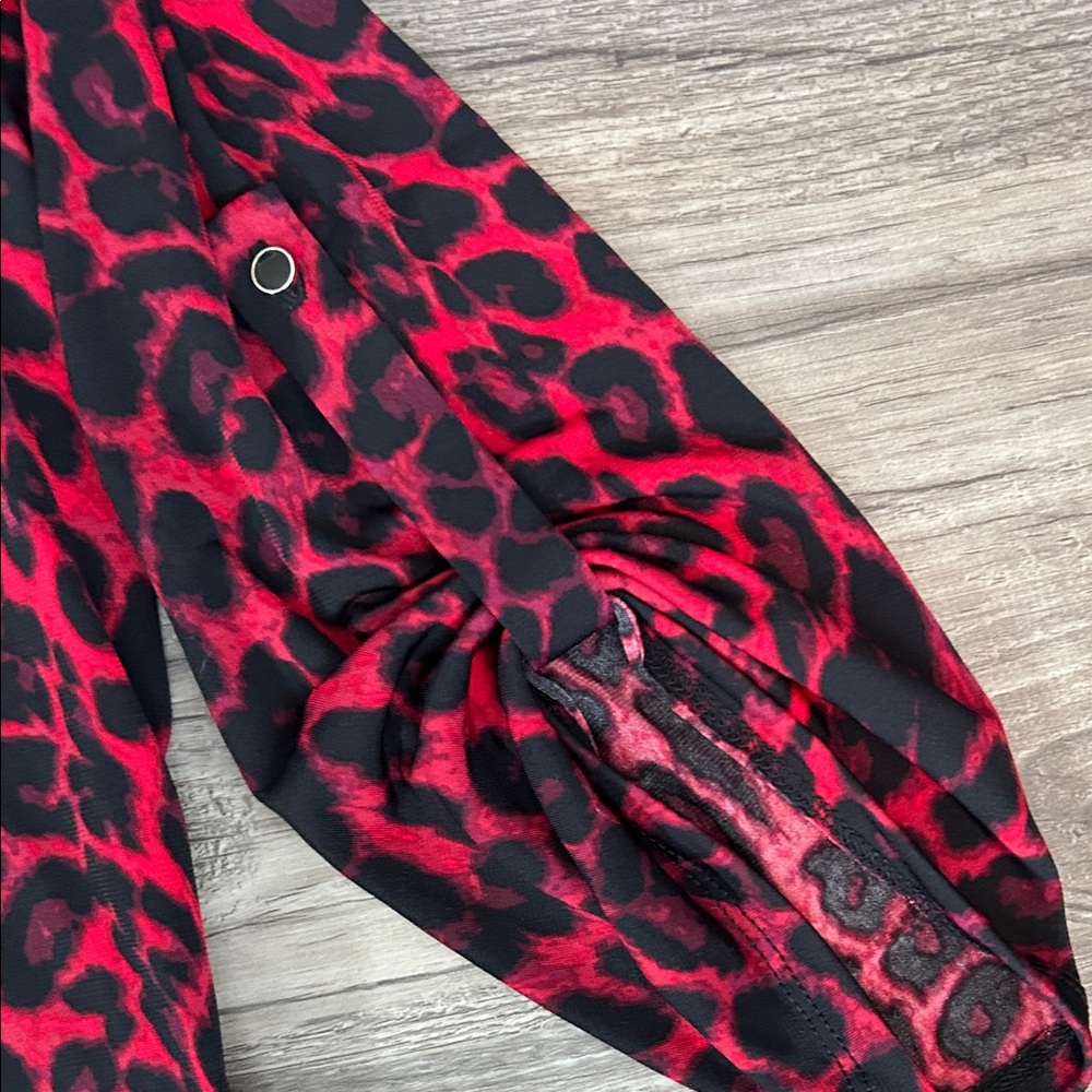 Cato Red and Black Animal Print Blouse - Picture 3 of 4